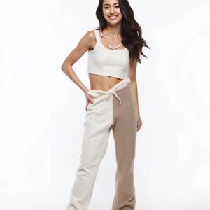 "Split-Tone Knit Wide-Leg Pants"