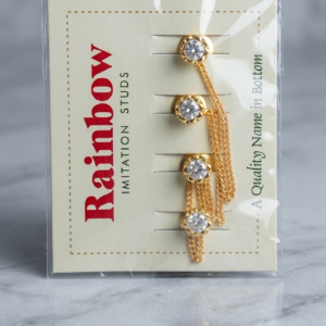 Premium Gold-Plated White Stone Punjabi Kurta Buttons with Chain Links